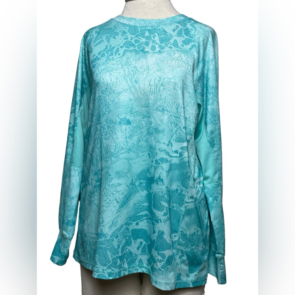 Realtree Wave Fishing/Hunting WMNS Shirt Pullover Aqua Blue Camo Blue LS Large
